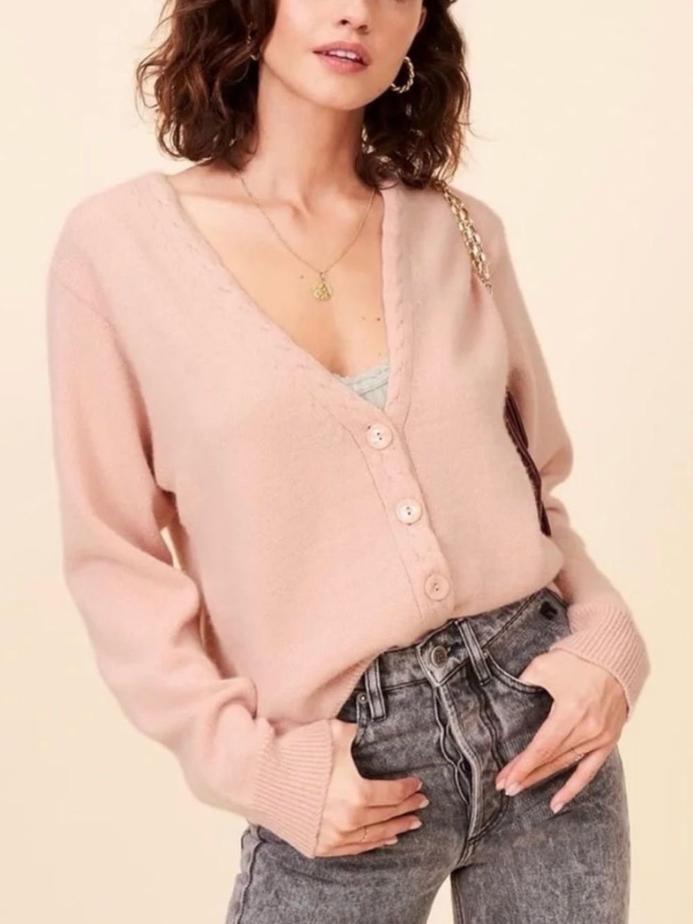 Rouje Annette Sweater Knit Cardigan Blush Pink V-Neck Wool Blend FR 34 US 2 XS